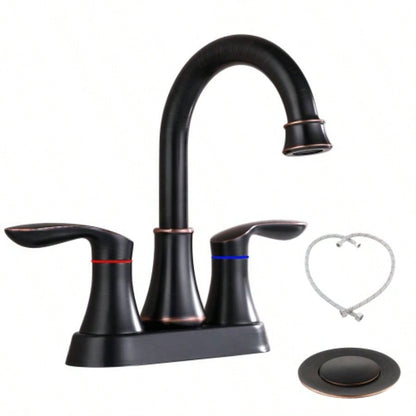 2 - Handle 4 - Inch Oil Rubbed Bronze Bathroom Faucet, Bathroom Vanity Sink Faucets with - up Drain and Supply Hoses