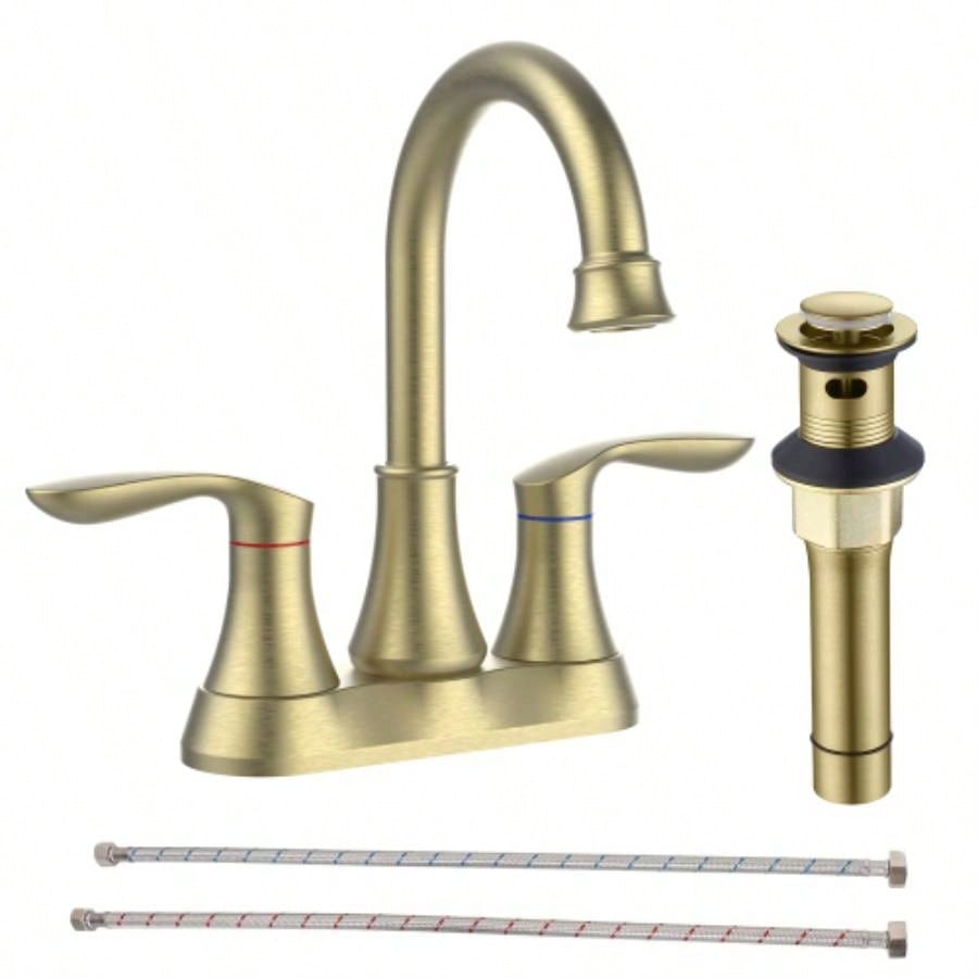 2 - Handle 4 - Inch Oil Rubbed Bronze Bathroom Faucet, Bathroom Vanity Sink Faucets with - up Drain and Supply Hoses