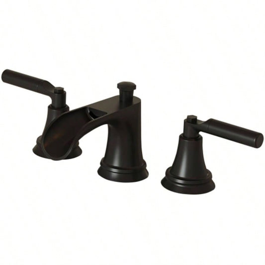 Matte Black Widespread Waterfall Bathroom Faucet with - Up Drain