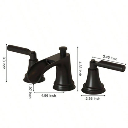 Matte Black Widespread Waterfall Bathroom Faucet with - Up Drain