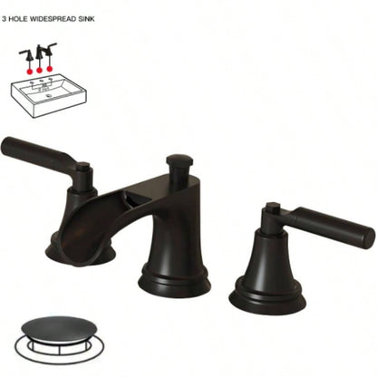 Matte Black Widespread Waterfall Bathroom Faucet with - Up Drain