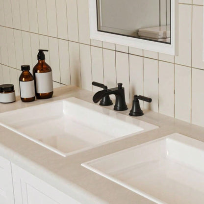 Matte Black Widespread Waterfall Bathroom Faucet with - Up Drain