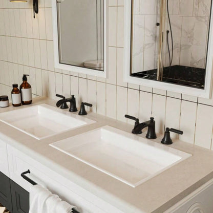 Matte Black Widespread Waterfall Bathroom Faucet with - Up Drain