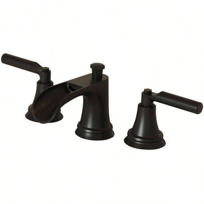 Matte Black Widespread Waterfall Bathroom Faucet with - Up Drain