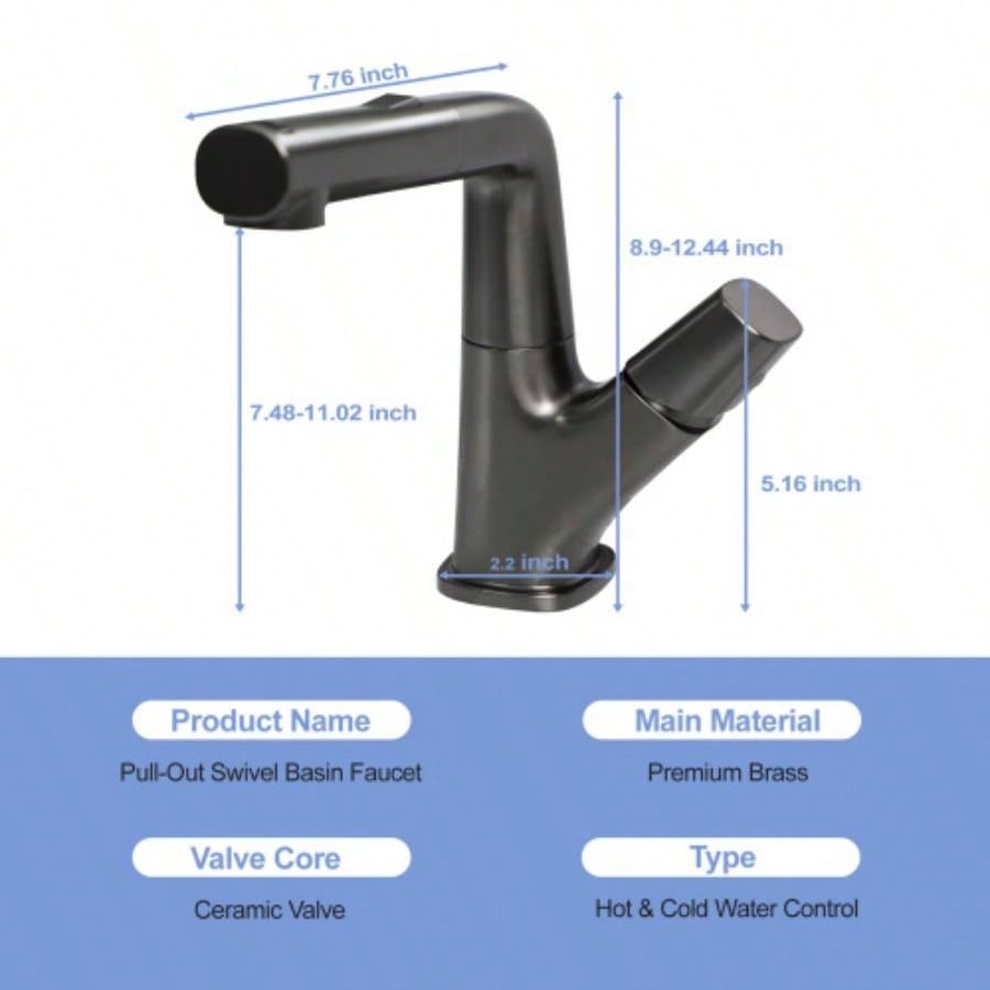 Pull - Down Bathroom Sink Faucet with Three Modes, Gunmetal Black