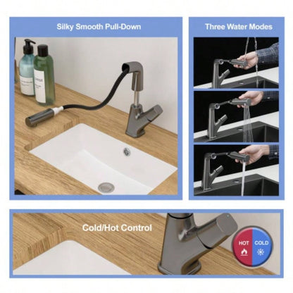Pull - Down Bathroom Sink Faucet with Three Modes, Gunmetal Black