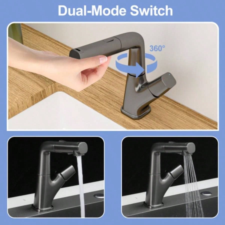 Pull - Down Bathroom Sink Faucet with Three Modes, Gunmetal Black