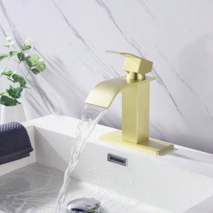 Waterfall Spout Bathroom Faucet, Single Handle Bathroom Vanity Sink Faucet