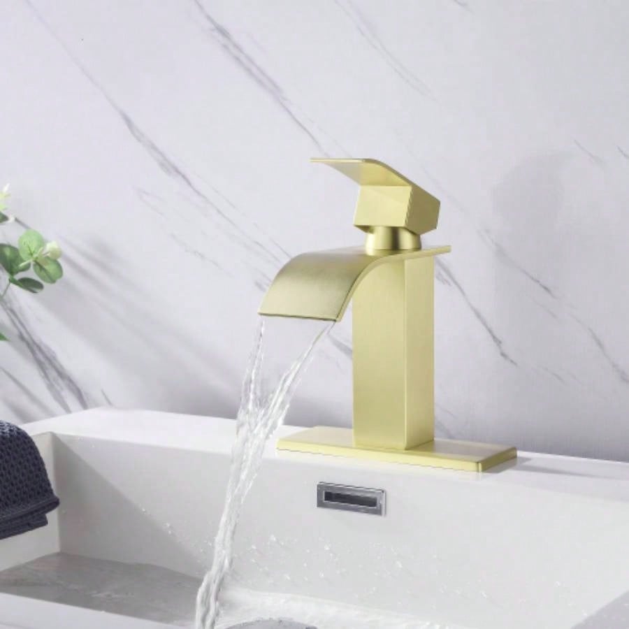 Waterfall Spout Bathroom Faucet, Single Handle Bathroom Vanity Sink Faucet