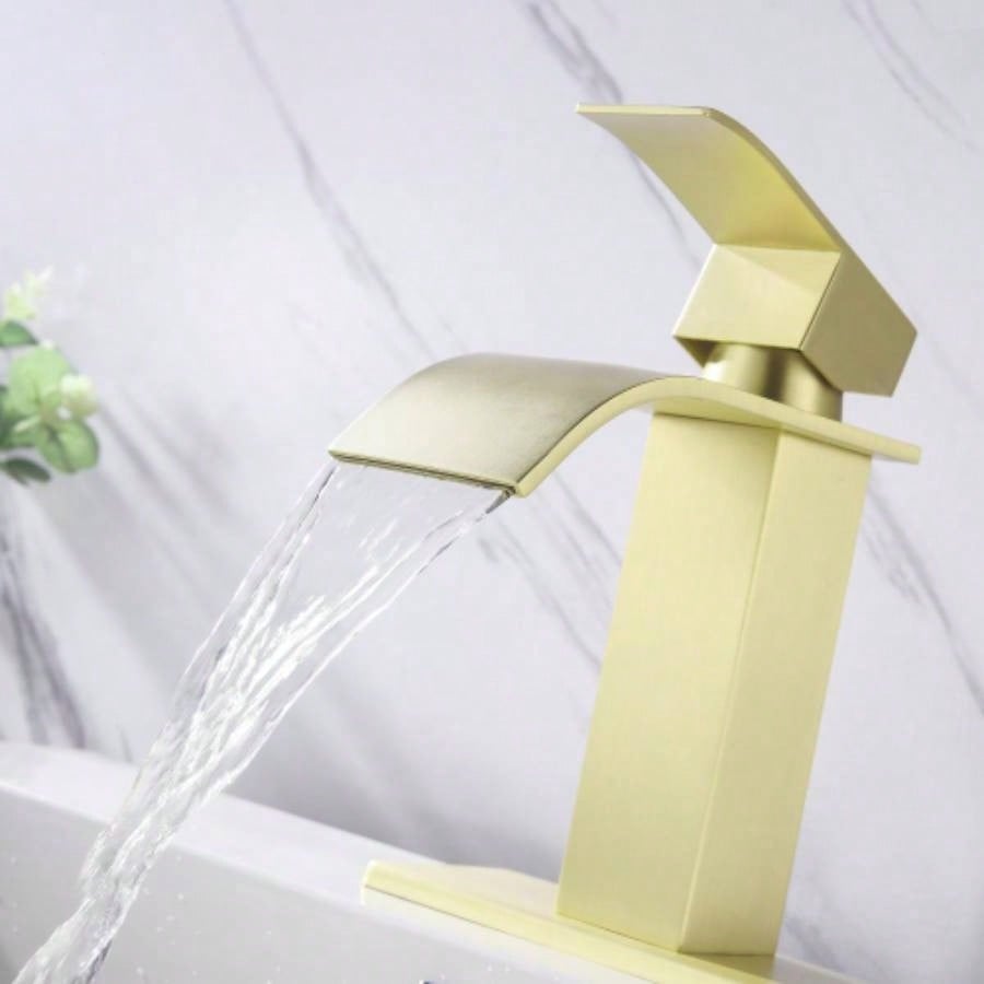 Waterfall Spout Bathroom Faucet, Single Handle Bathroom Vanity Sink Faucet