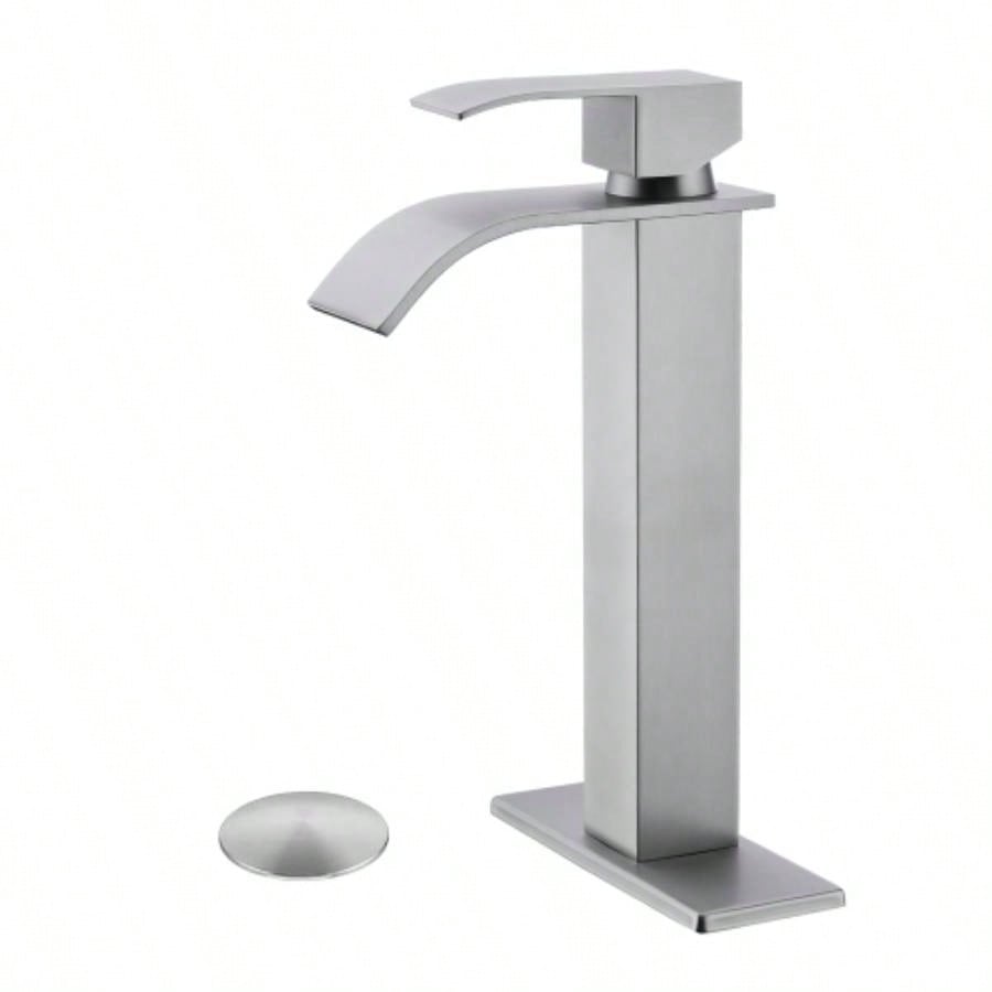 Waterfall Spout Bathroom Faucet, Single Handle Bathroom Vanity Sink Faucet