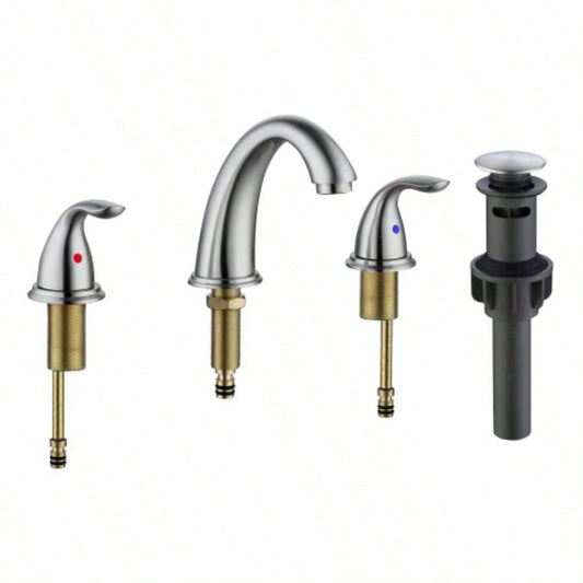 Brushed Nickel Widespread Bathroom Faucet, Waterfall Bathroom Faucets Sink 3 Hole, 2 - Handles Modern Vanity Faucet with Up Drain Assembly and Lead - Supply Hose, 8 - Inch