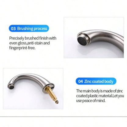 Brushed Nickel Widespread Bathroom Faucet, Waterfall Bathroom Faucets Sink 3 Hole, 2 - Handles Modern Vanity Faucet with Up Drain Assembly and Lead - Supply Hose, 8 - Inch