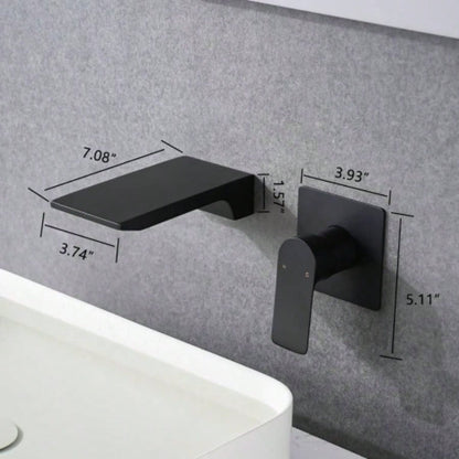 Matte Balck Wall Mount Bathroom Sink Faucet, Single Handle Bathtub Faucet with Waterfall Spout Brass Rough - in Included