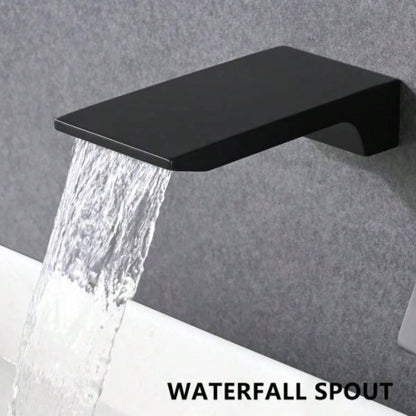 Matte Balck Wall Mount Bathroom Sink Faucet, Single Handle Bathtub Faucet with Waterfall Spout Brass Rough - in Included
