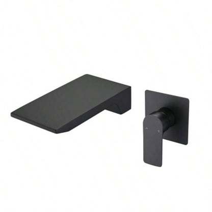 Matte Balck Wall Mount Bathroom Sink Faucet, Single Handle Bathtub Faucet with Waterfall Spout Brass Rough - in Included