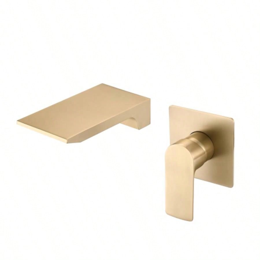 Matte Balck Wall Mount Bathroom Sink Faucet, Single Handle Bathtub Faucet with Waterfall Spout Brass Rough - in Included