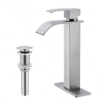 Waterfall Spout Bathroom Sink Single Handle Faucet with - Up Drain No Overflow