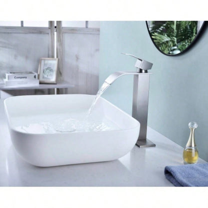 Waterfall Spout Bathroom Sink Single Handle Faucet with - Up Drain No Overflow