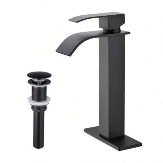 Waterfall Spout Bathroom Sink Single Handle Faucet with - Up Drain No Overflow