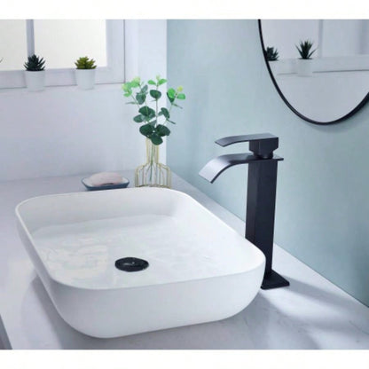 Waterfall Spout Bathroom Sink Single Handle Faucet with - Up Drain No Overflow