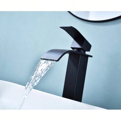 Waterfall Spout Bathroom Sink Single Handle Faucet with - Up Drain No Overflow