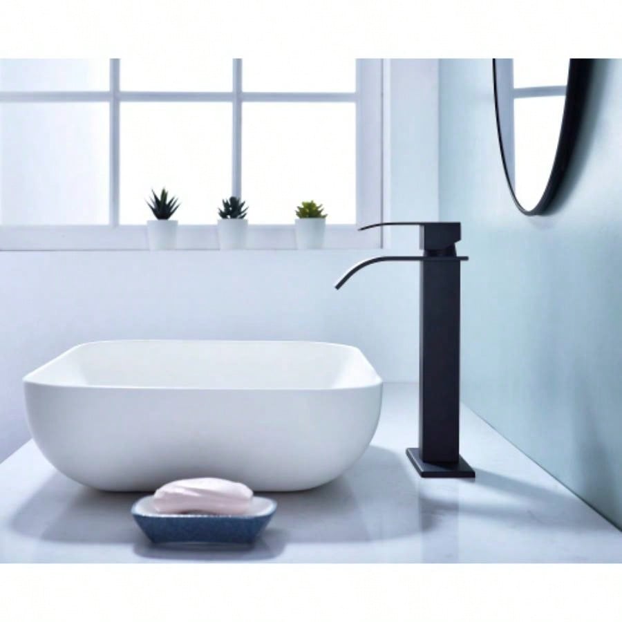Waterfall Spout Bathroom Sink Single Handle Faucet with - Up Drain No Overflow