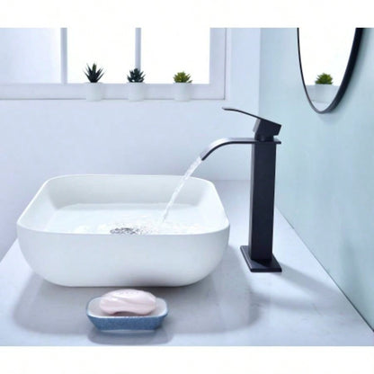 Waterfall Spout Bathroom Sink Single Handle Faucet with - Up Drain No Overflow