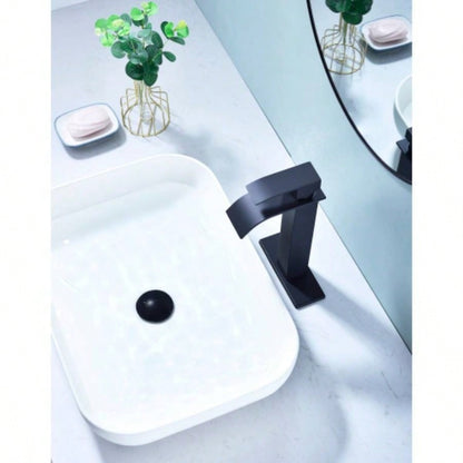 Waterfall Spout Bathroom Sink Single Handle Faucet with - Up Drain No Overflow