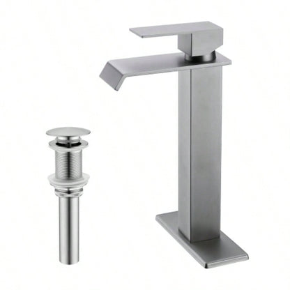 Waterfall Spout Bathroom Sink Single Handle Faucet with - Up Drain No Overflow
