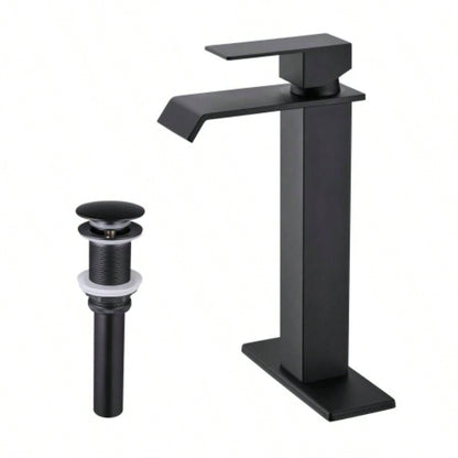 Waterfall Spout Bathroom Sink Single Handle Faucet with - Up Drain No Overflow