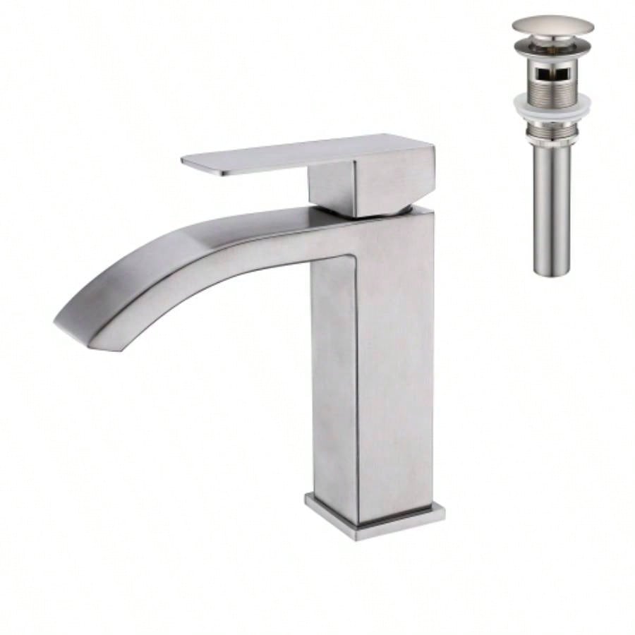 Waterfall Spout Bathroom Sink Single Handle Faucet with - Up Drain No Overflow