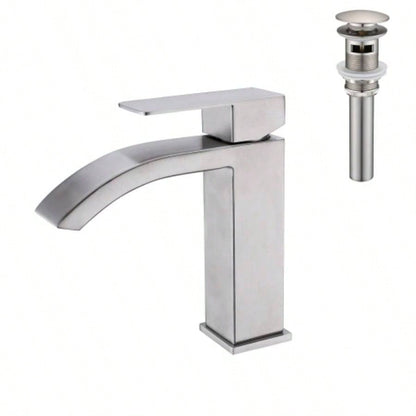 Waterfall Spout Bathroom Sink Single Handle Faucet with - Up Drain No Overflow
