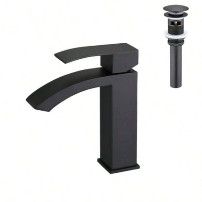 Waterfall Spout Bathroom Sink Single Handle Faucet with - Up Drain No Overflow