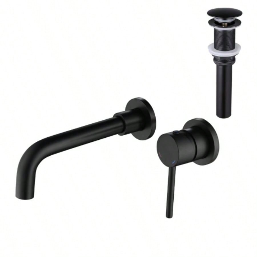Waterfall Spout Bathroom Sink Single Handle Faucet with - Up Drain No Overflow