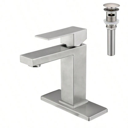 Waterfall Spout Bathroom Sink Single Handle Faucet with - Up Drain No Overflow