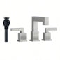 Brushed Nickel Widespread Bathroom Faucet, Waterfall Bathroom Faucets Sink 3 Hole, 2 - Handles Modern Vanity Faucet with Up Drain Assembly and Lead - Supply Hose, 8 - Inch