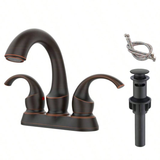 Bathroom Faucet 2 - Handle Oil Rubbed Bronze with Aerator, Swan Style 4 - inch Centerset Vanity Sink with - Up Drain and Supply Hoses, FR4075 - ORB