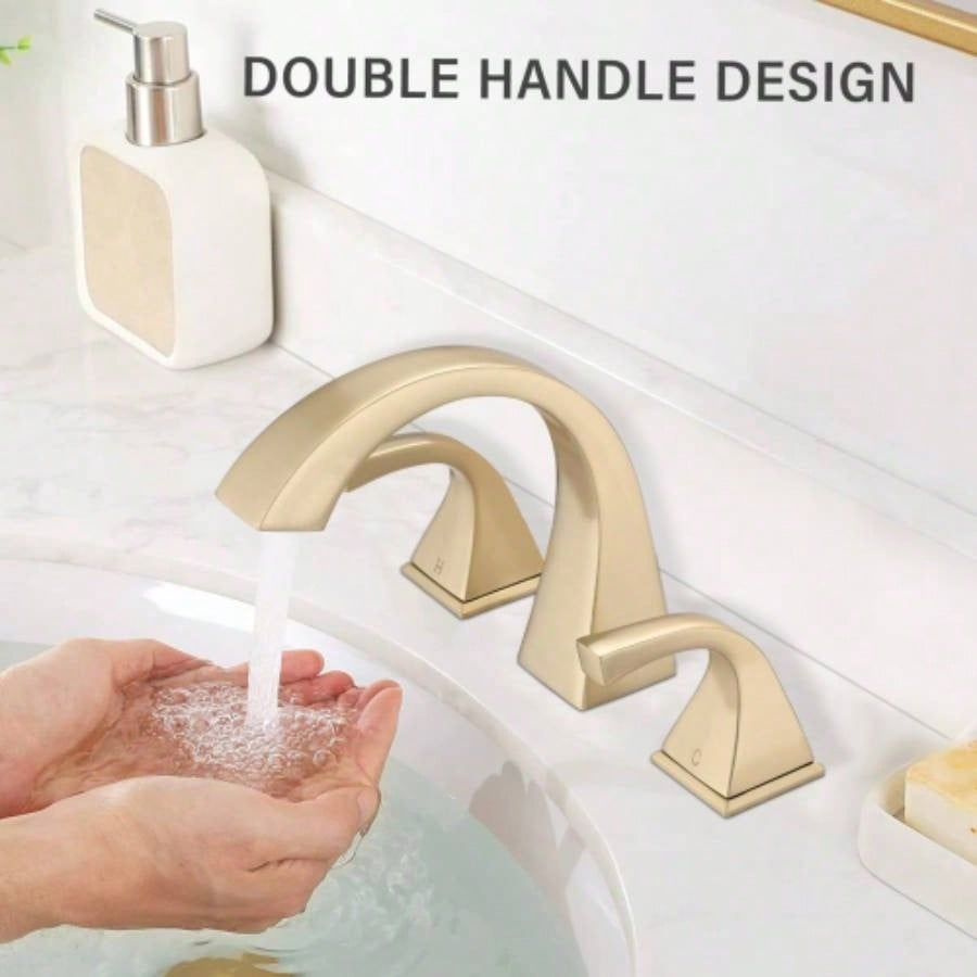2 - Handle Bathroom Sink Faucet with Drain, Brushed Gold