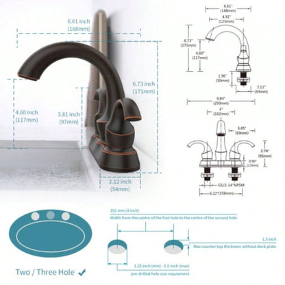 Bathroom Faucet 2 - Handle Oil Rubbed Bronze with Aerator, Swan Style 4 - inch Centerset Vanity Sink with - Up Drain and Supply Hoses, FR4075 - ORB