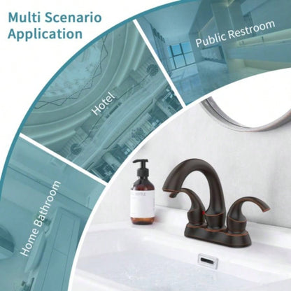 Bathroom Faucet 2 - Handle Oil Rubbed Bronze with Aerator, Swan Style 4 - inch Centerset Vanity Sink with - Up Drain and Supply Hoses, FR4075 - ORB