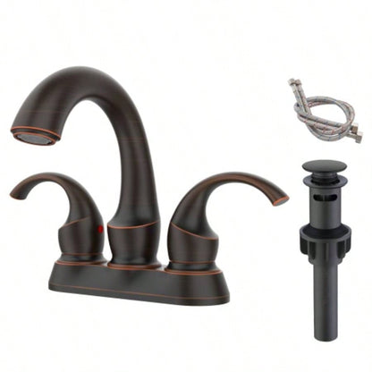 Bathroom Faucet 2 - Handle Oil Rubbed Bronze with Aerator, Swan Style 4 - inch Centerset Vanity Sink with - Up Drain and Supply Hoses, FR4075 - ORB