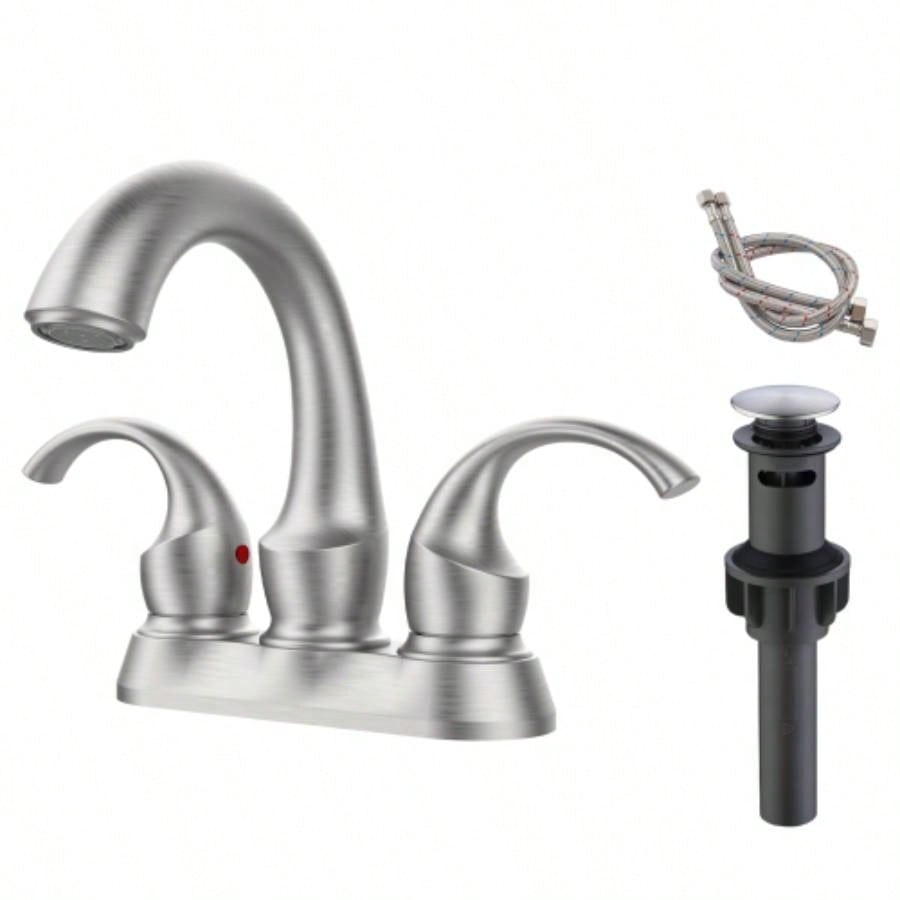 Bathroom Faucet 2 - Handle Oil Rubbed Bronze with Aerator, Swan Style 4 - inch Centerset Vanity Sink with - Up Drain and Supply Hoses, FR4075 - ORB
