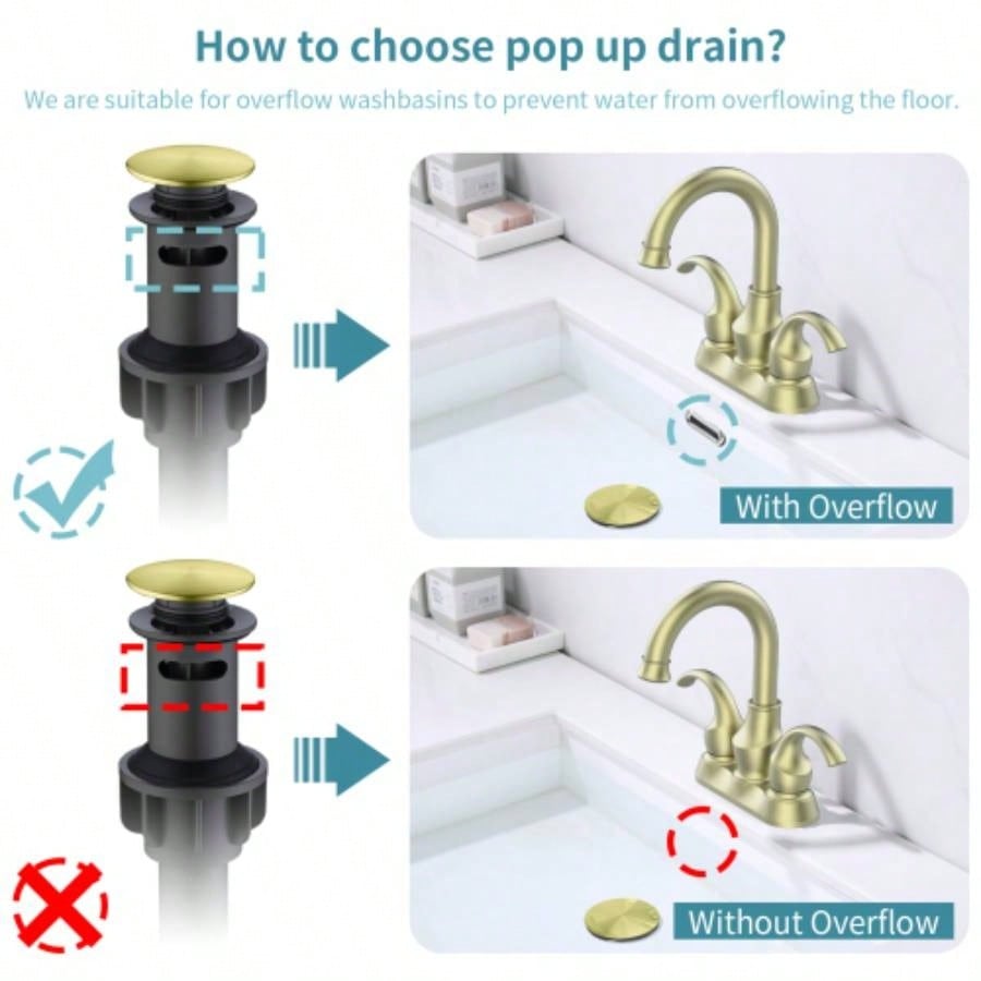 Bathroom Faucet 2 - Handle Brushed Gold with 360 Degree Rotating Spout, Crescent Moon Style 4 - inch Centerset Vanity Sink with - Up Drain and Supply Hoses, FR4090 - BG