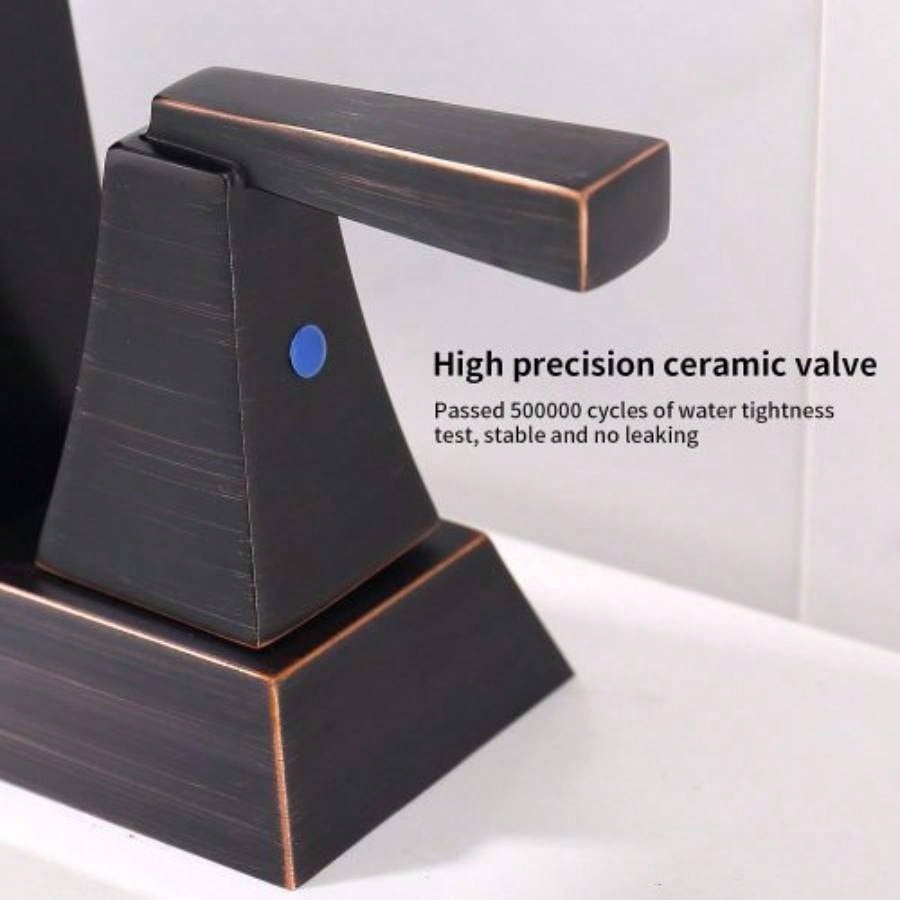 2 - Handle Bathroom Sink Faucet Oil Rubbed Bronze 4 Inches Centerset Vanity Faucet 3 Hole Bathroom Faucet with Up Drain Supply Lines Modern Commercial Bathroom Faucets Lavatory Faucet Lead -