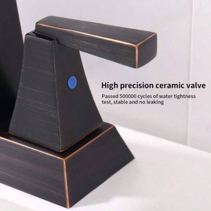 2 - Handle Bathroom Sink Faucet Oil Rubbed Bronze 4 Inches Centerset Vanity Faucet 3 Hole Bathroom Faucet with Up Drain Supply Lines Modern Commercial Bathroom Faucets Lavatory Faucet Lead -