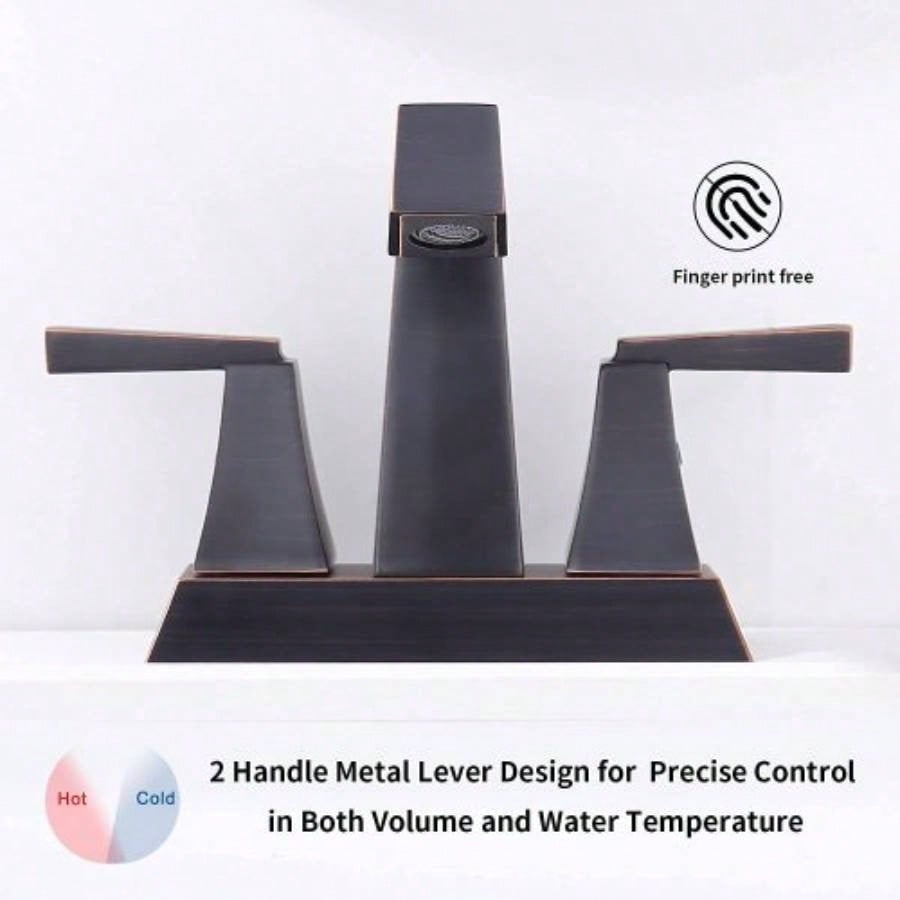 2 - Handle Bathroom Sink Faucet Oil Rubbed Bronze 4 Inches Centerset Vanity Faucet 3 Hole Bathroom Faucet with Up Drain Supply Lines Modern Commercial Bathroom Faucets Lavatory Faucet Lead -