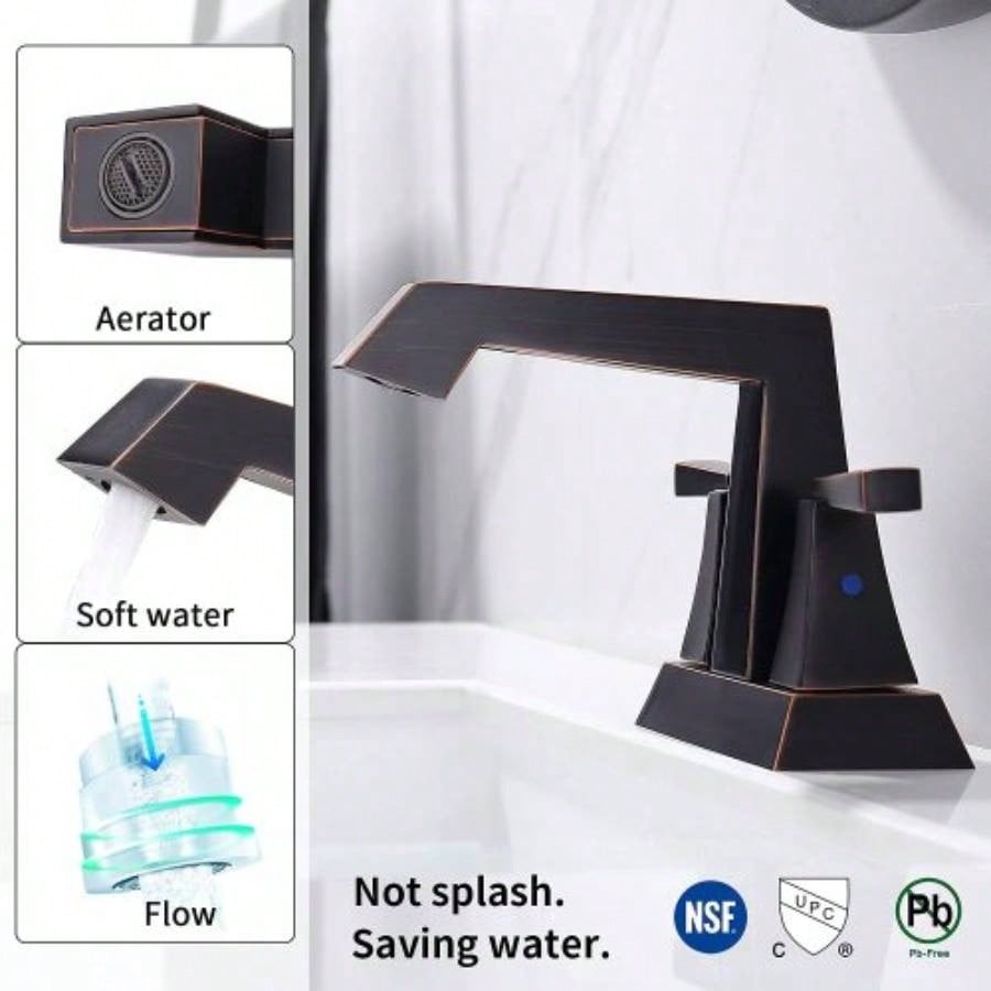 2 - Handle Bathroom Sink Faucet Oil Rubbed Bronze 4 Inches Centerset Vanity Faucet 3 Hole Bathroom Faucet with Up Drain Supply Lines Modern Commercial Bathroom Faucets Lavatory Faucet Lead -