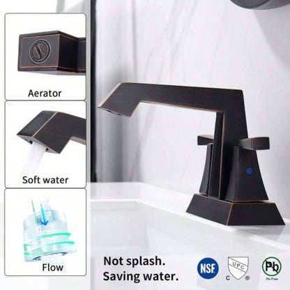 2 - Handle Bathroom Sink Faucet Oil Rubbed Bronze 4 Inches Centerset Vanity Faucet 3 Hole Bathroom Faucet with Up Drain Supply Lines Modern Commercial Bathroom Faucets Lavatory Faucet Lead -