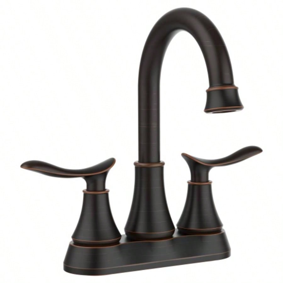 2 - Handle 4 - Inch Oil Rubbed Bronze Bathroom Faucet, Bathroom Vanity Sink Faucets with - up Drain and Supply Hoses